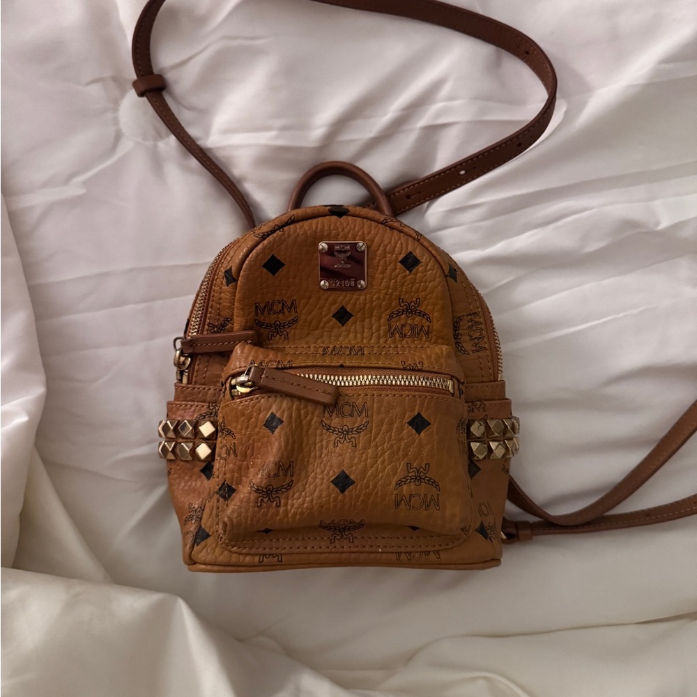 MCM Brown Leather Studded Backpack